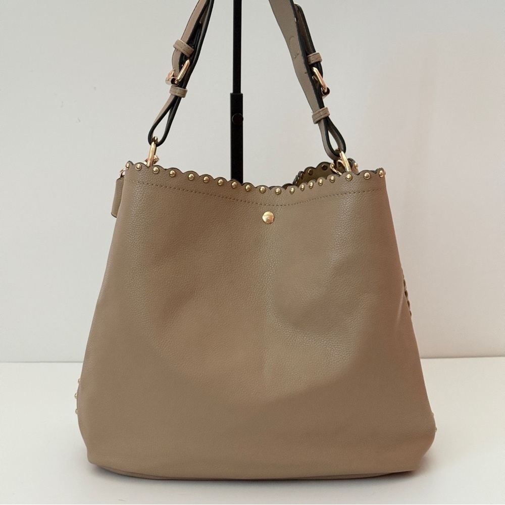Women’s Tan Studded Shoulder Bag With Rope Style Handle